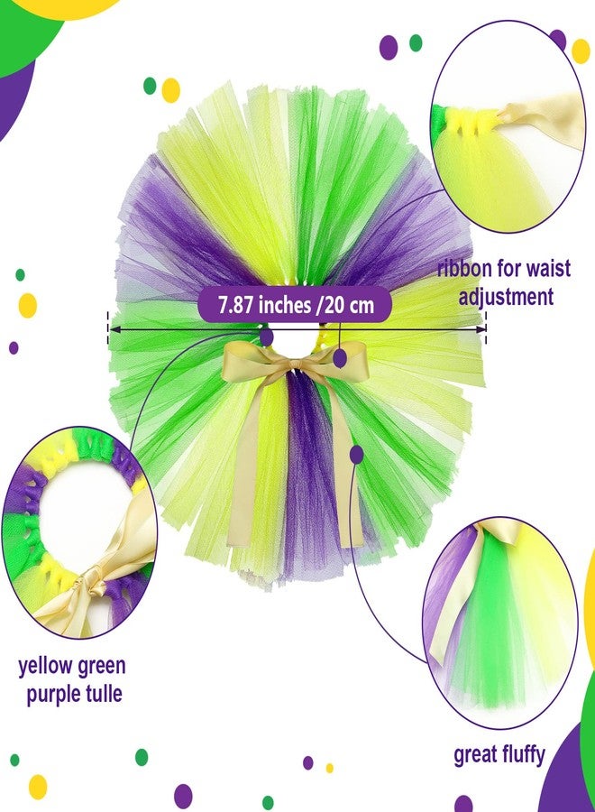 Moukeren 3 Pieces Girl Dog Costume Mardi Gras Tutu Skirt and Fleur De Lis Feather Headband Fancy Collar for Puppy Dog Costume Decorations Supplies, Purple, Green, Yellow (Small) - Image 3